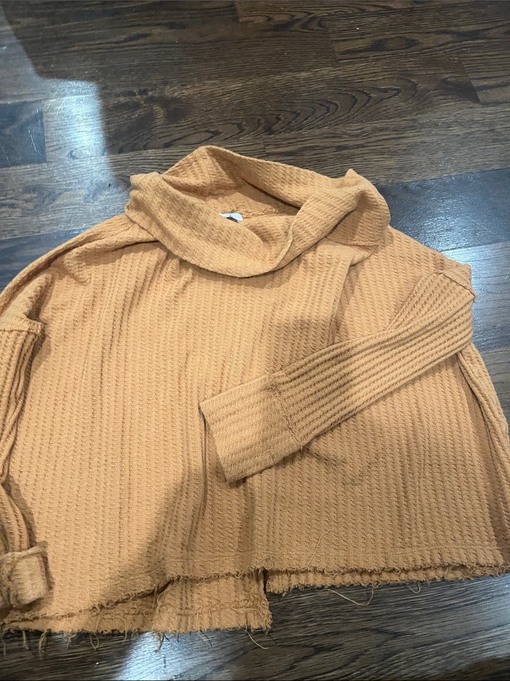 Free People Rust-Tan Cowl Neck Waffle Sweater